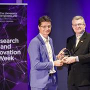 Dr Kieran O'Brien receiving Award for Excellence at UQ Research and Innovation Week